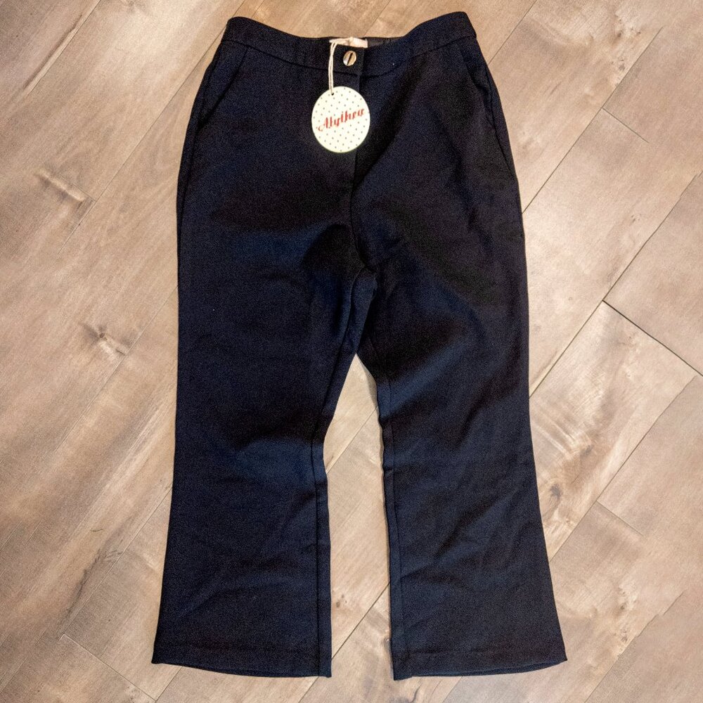 ALYTHEA  25" Waist Flared Crepe Black Flat Pocket Pants Small Work Evening Crop